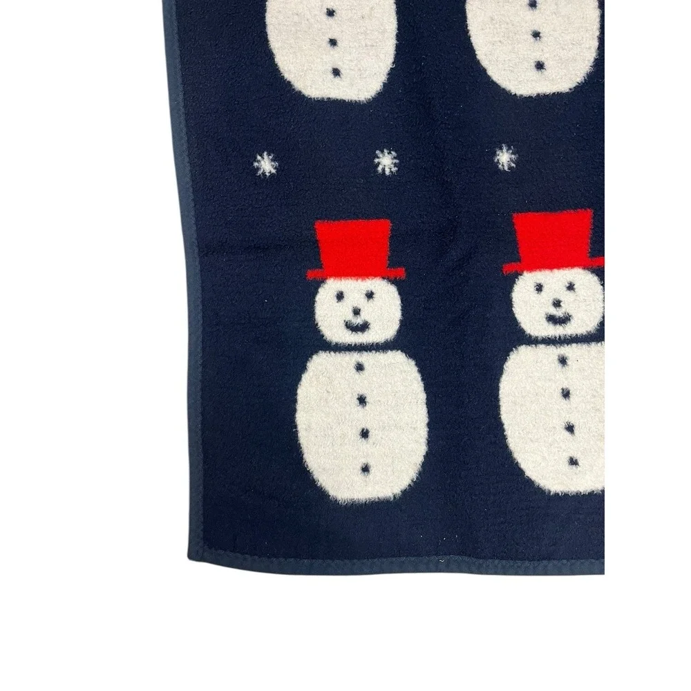 Vuteks Vukovar Crown Crafts Snowman‎ Blanket Reversible Navy White Christmas VTG
